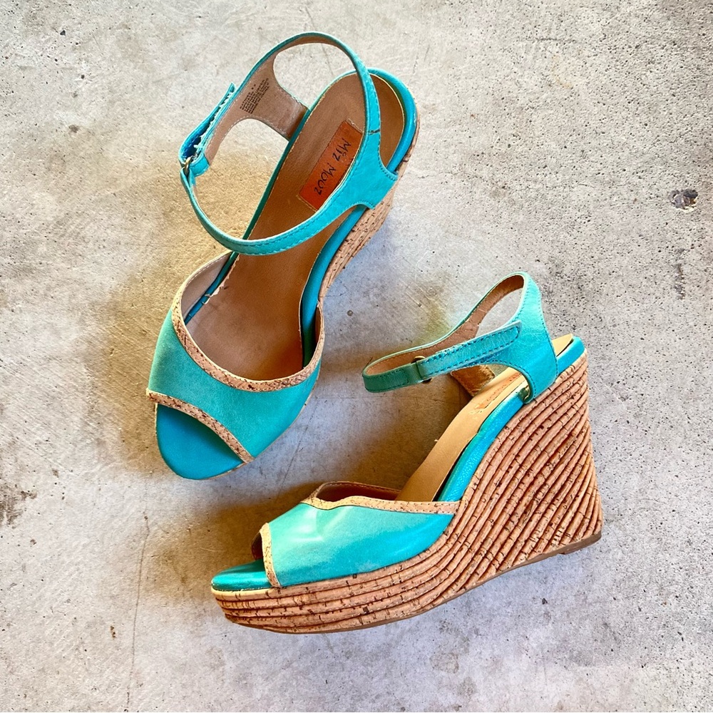 Miz Mooz y2k Katniss teal wedge sandals